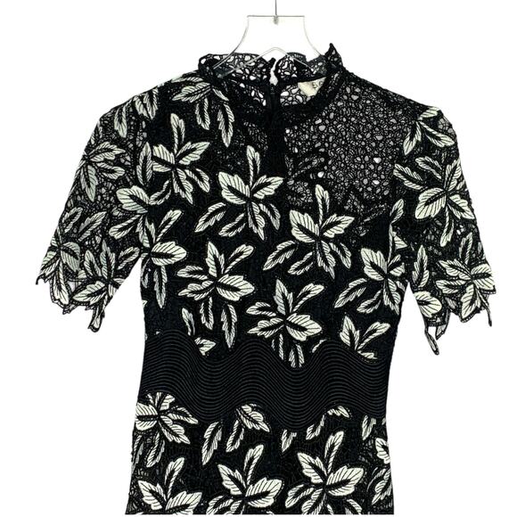 Sea New York 2 Womens Black Mosaic Lace Dress Knee Length Floral Crochet - Picture 4 of 8